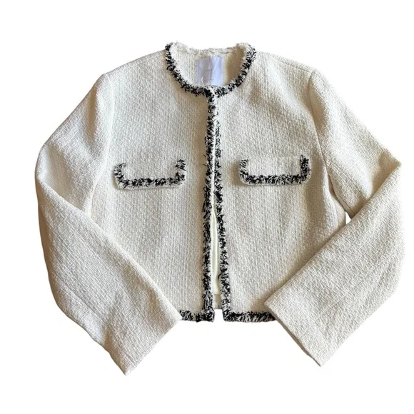 MNG Cinta Open Front Crop Tweed Jacket-Size Medium - Picture 13 of 13